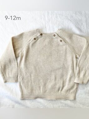 🪴5/$30 H&M 9-12 Months Baby Oatmeal Cream Button Knit Sweater Spring Fall